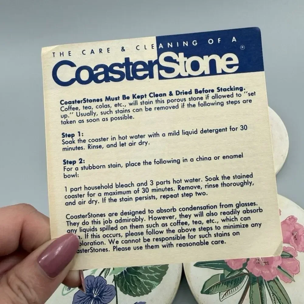 Vintage CoasterStone Floral Sandstone Coaster Set of 4 With Original Box